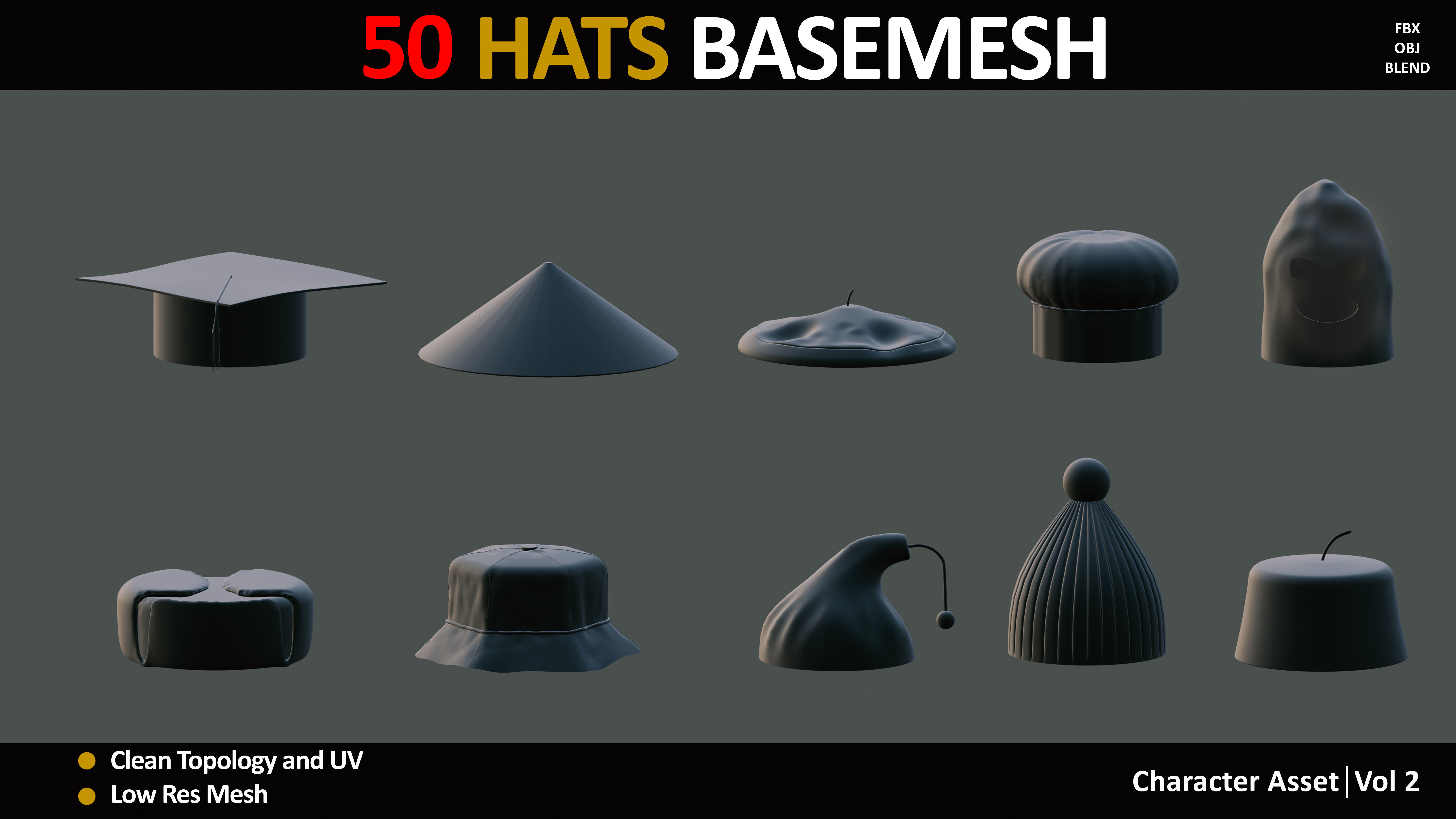 50 HATS BASEMESH 3D model_6