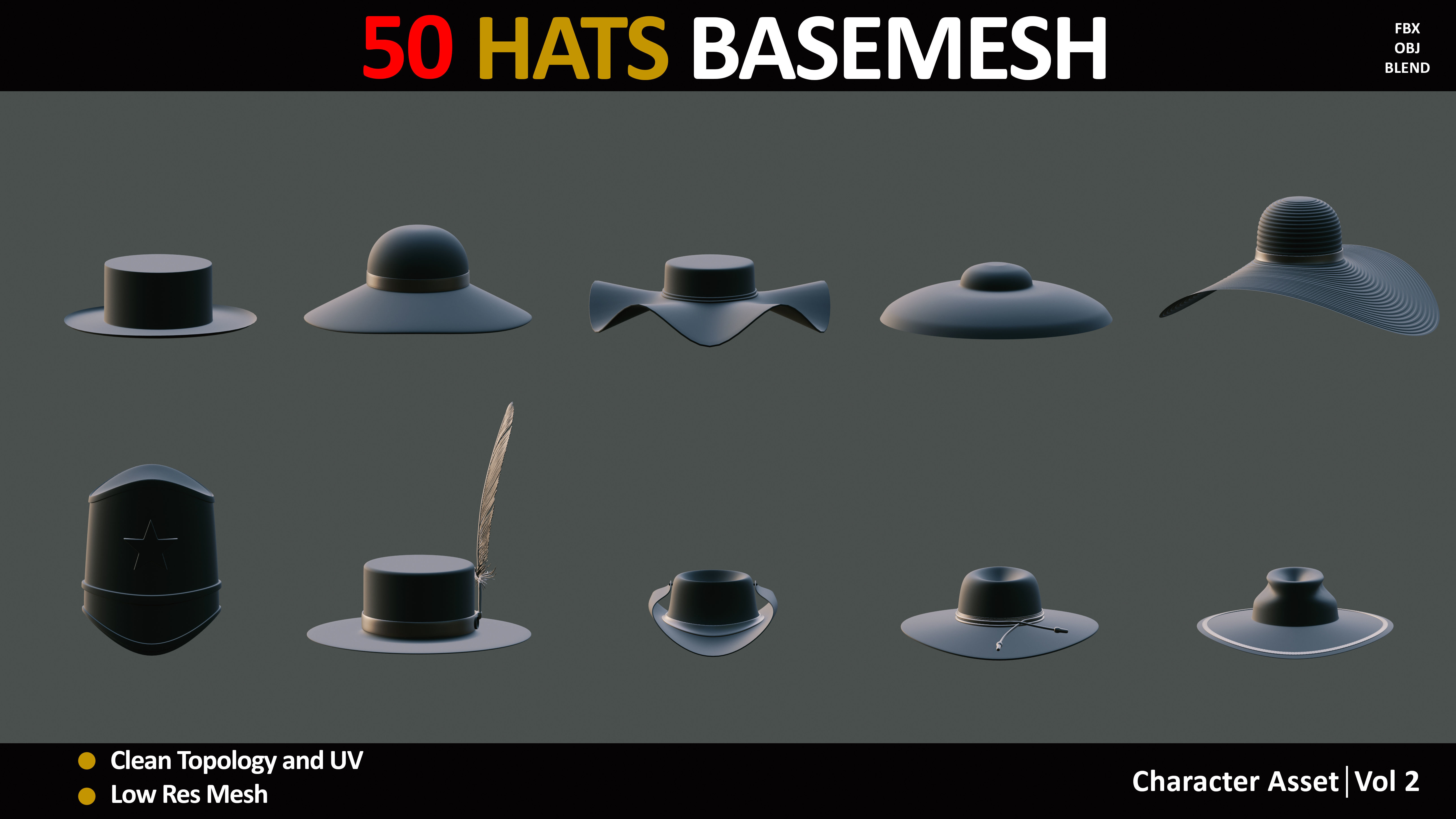 50 HATS BASEMESH 3D model_4
