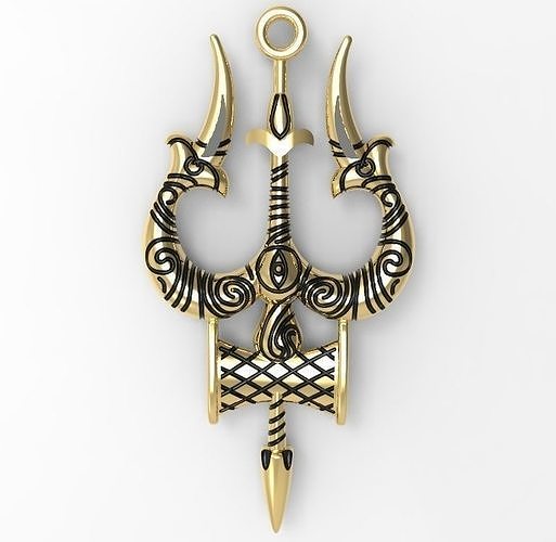 the trident shiva pendant in gold 3D print model