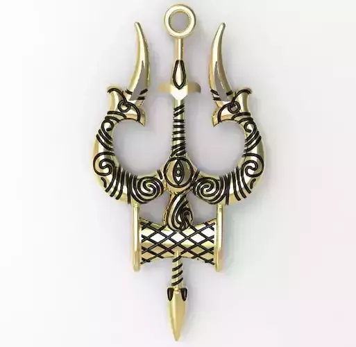the trident shiva pendant in gold 3D print model