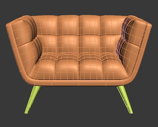 Armchair modern upholstered with wooden legs Low-poly 3D model_6