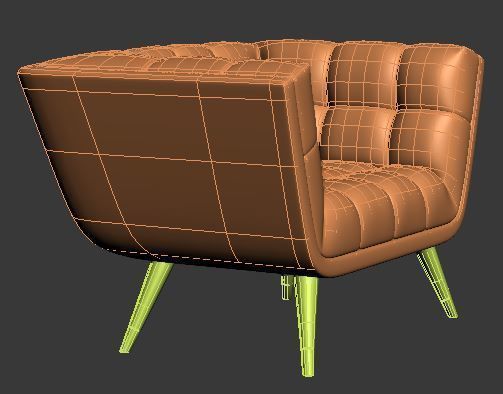 Armchair modern upholstered with wooden legs Low-poly 3D model_8