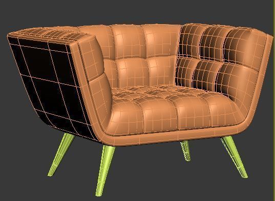 Armchair modern upholstered with wooden legs Low-poly 3D model_7