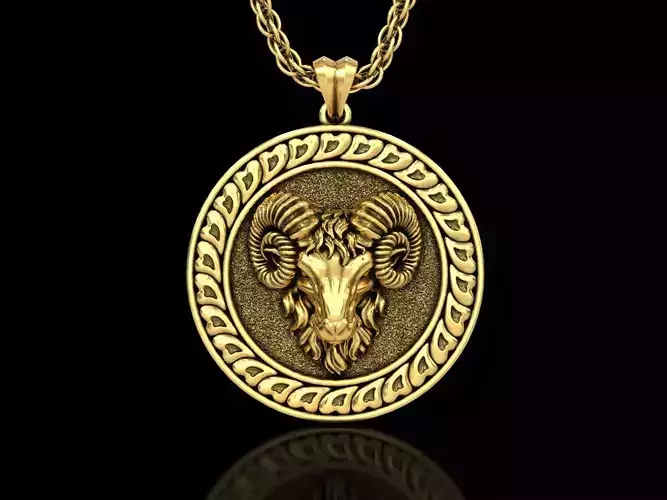 The Aries Zodiac Sign Ram Medallion Pendant V3 3D print model