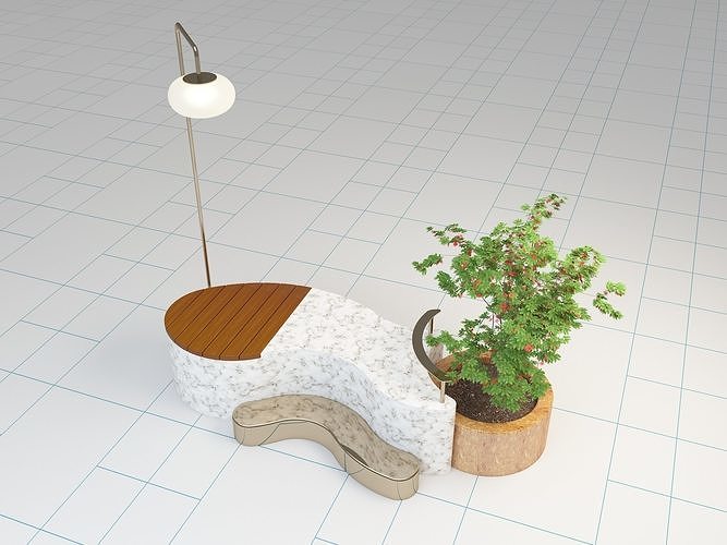 Urban Marble Wooden Bench 3D model