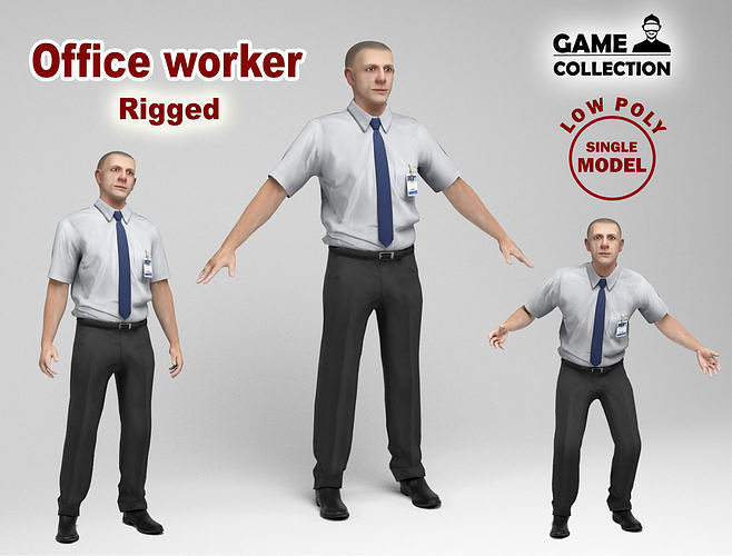 Office worker Low-poly 3D model