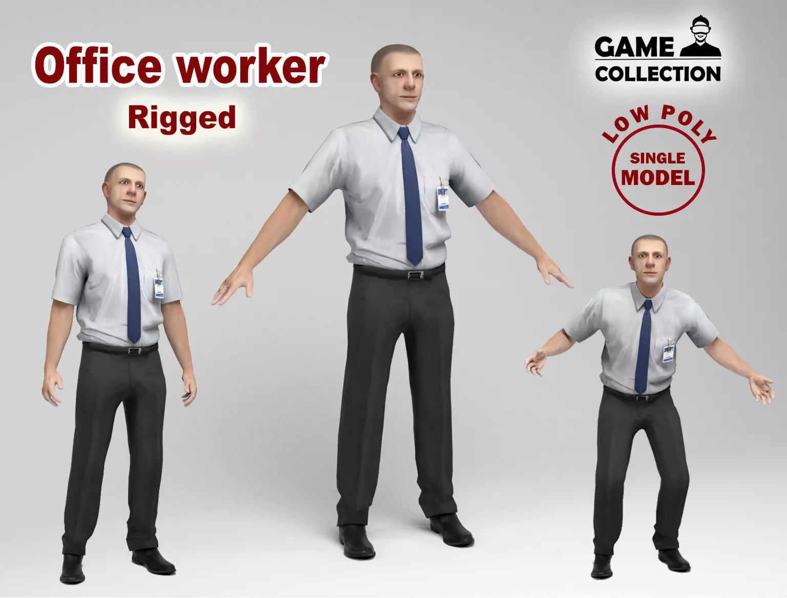 Office worker Low-poly 3D model_0