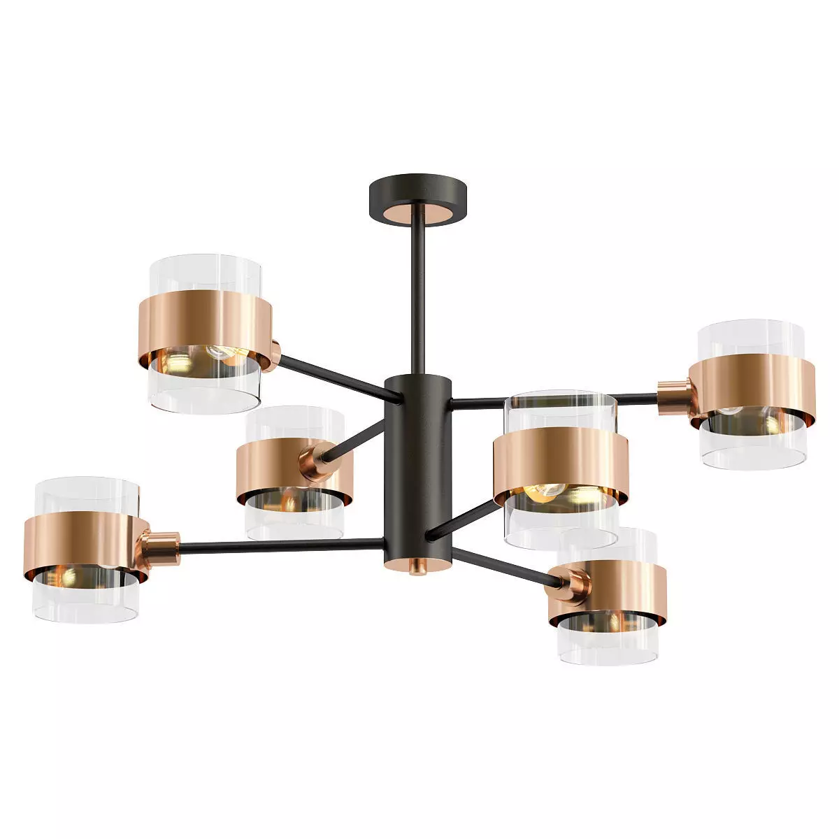 Eurosvet-70127 six light chandelier in copper and glass 3D model
