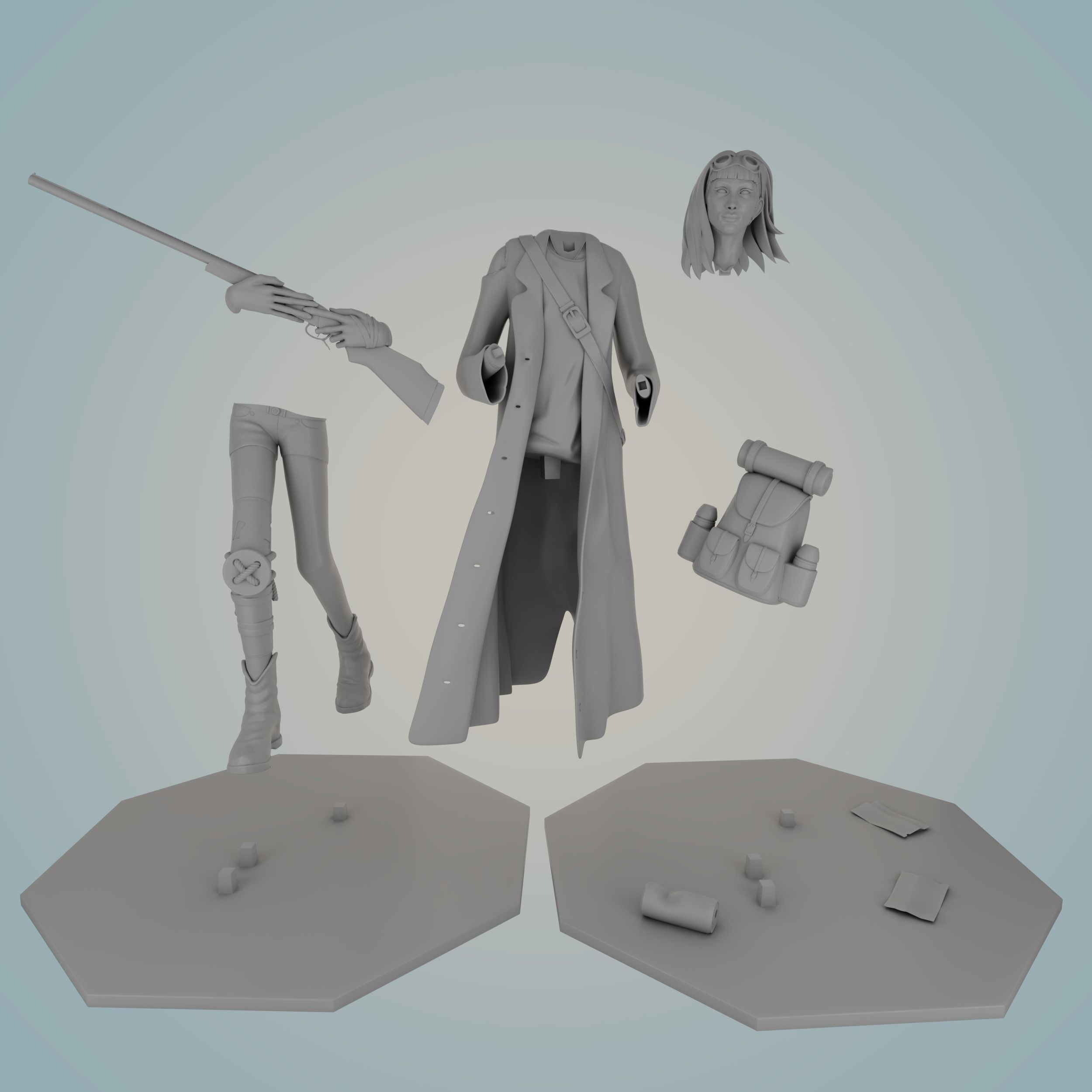 Wanderer statue of man holding cane 3D print model_8