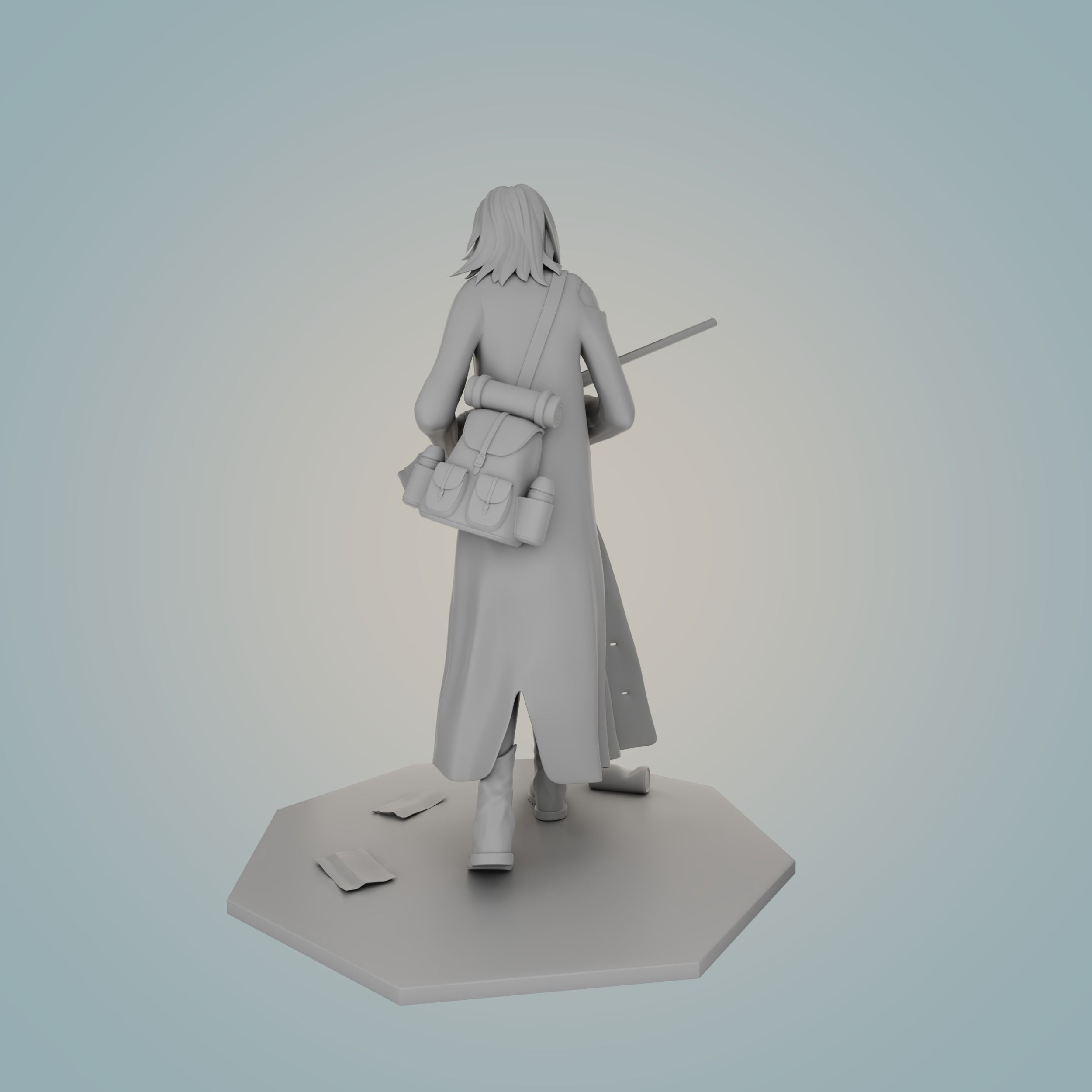 Wanderer statue of man holding cane 3D print model_3