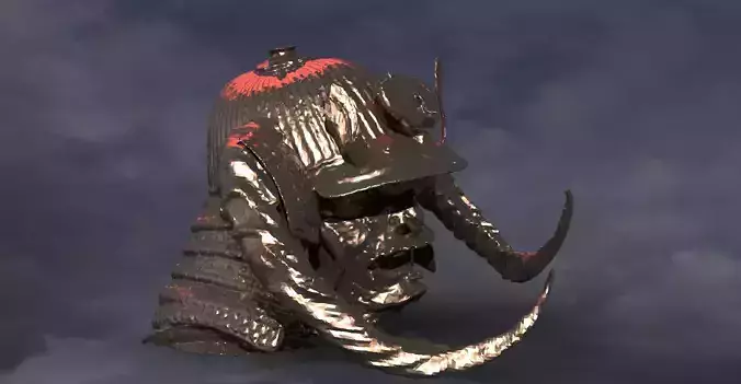 Samurai fantasy helmet horned 3  3D model
