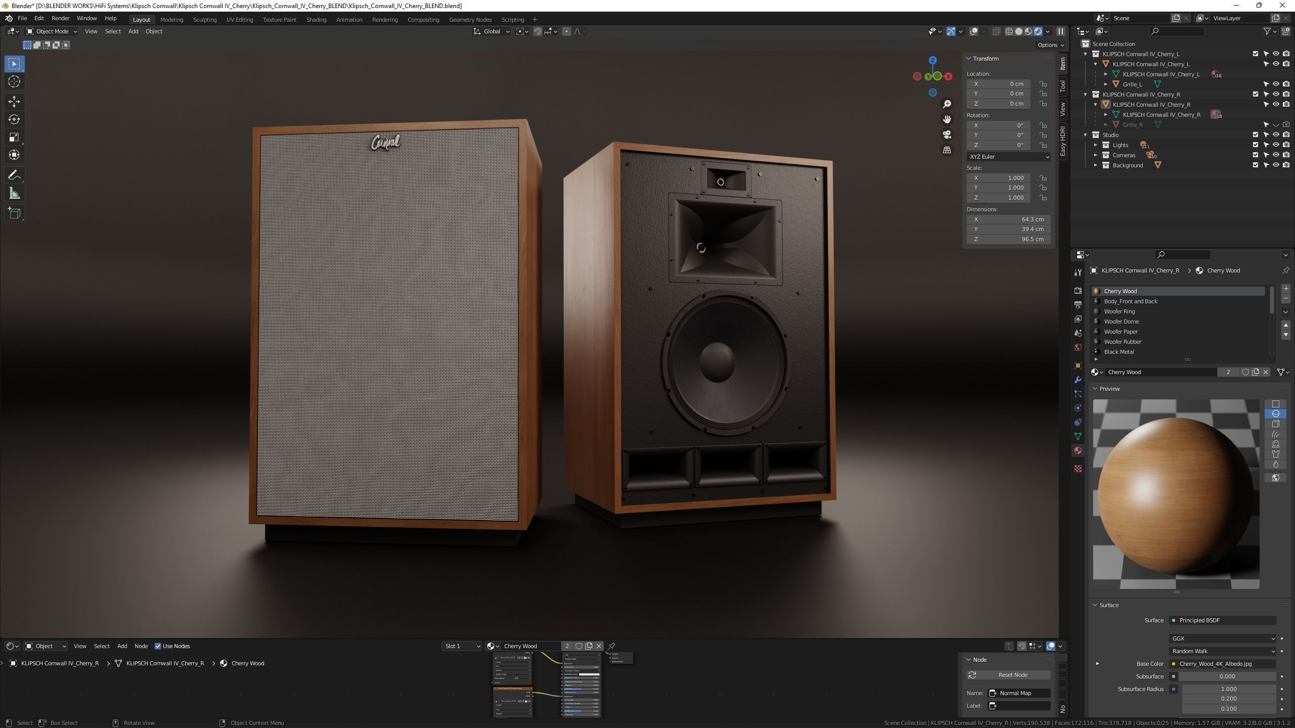 KLIPSCH Cornwall IV Floorstanding Speakers - Cherry 3D model_13