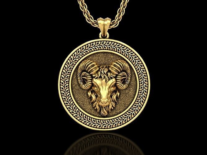 The Aries Zodiac Sign Ram Medallion Pendant V4 3D print model