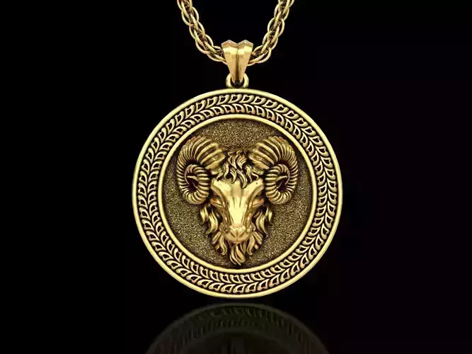 The Aries Zodiac Sign Ram Medallion Pendant V4 3D print model