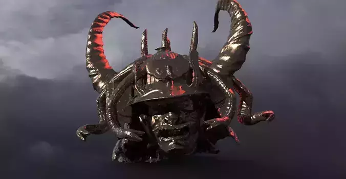 Samurai fantasy helmet horned 6 3D model