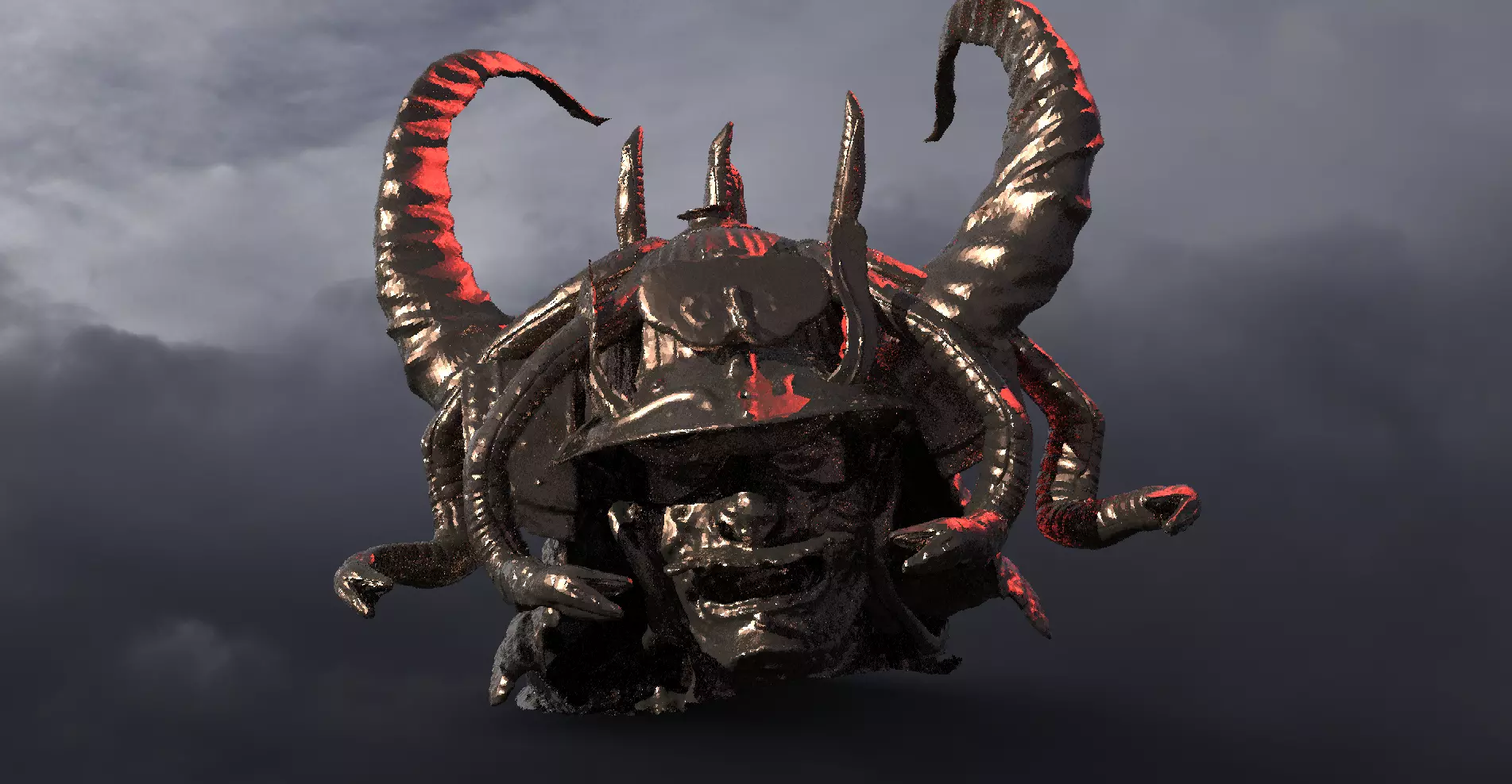 Samurai fantasy helmet horned 6 3D model_0