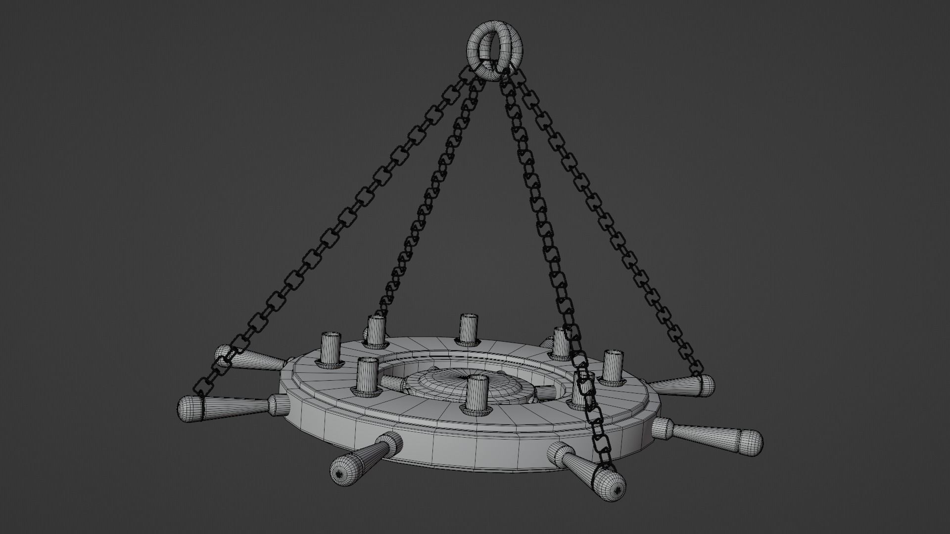 Ships Wheel Chandelier Low-poly 3D model_3