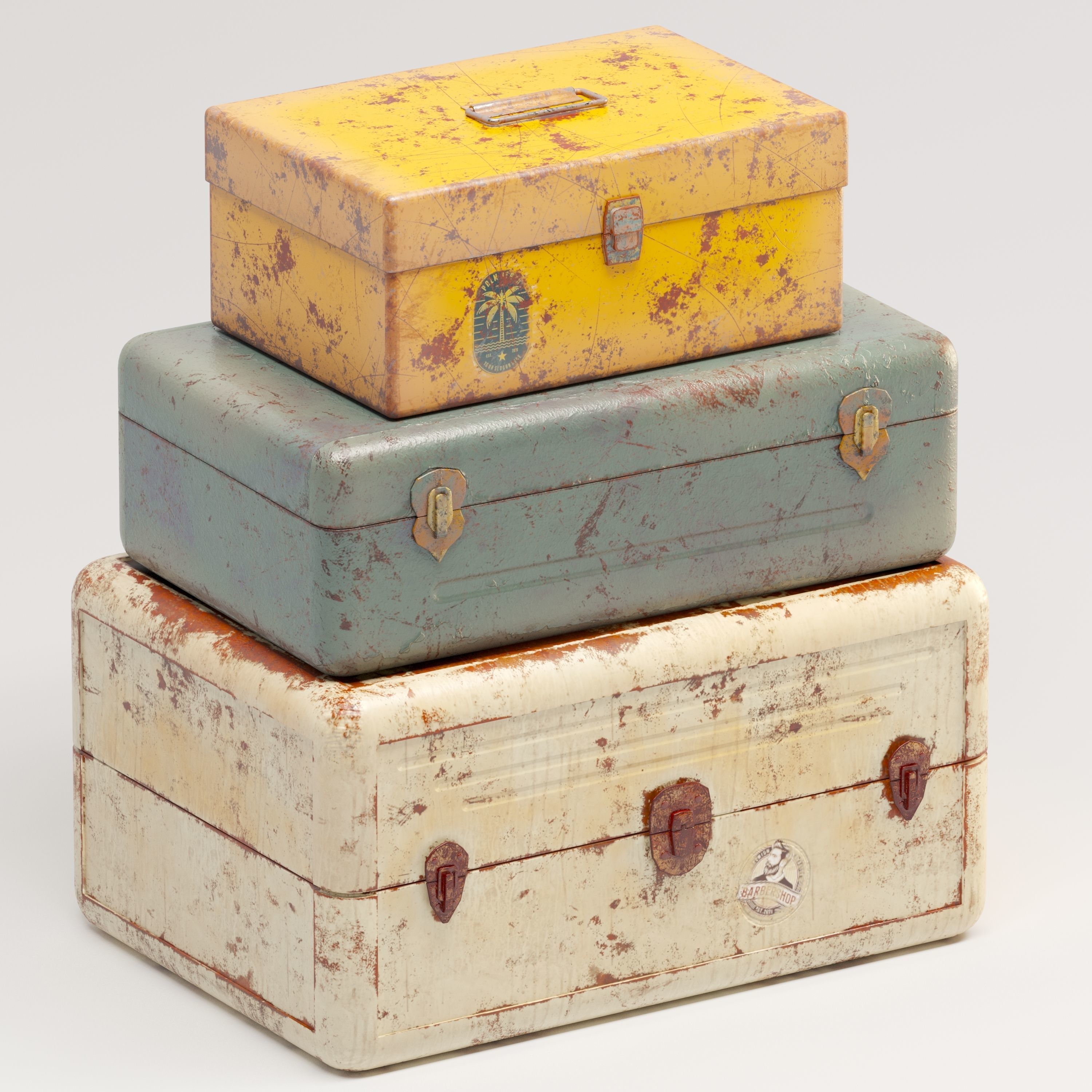 Vintage Metal Boxes Low-poly 3D model_4