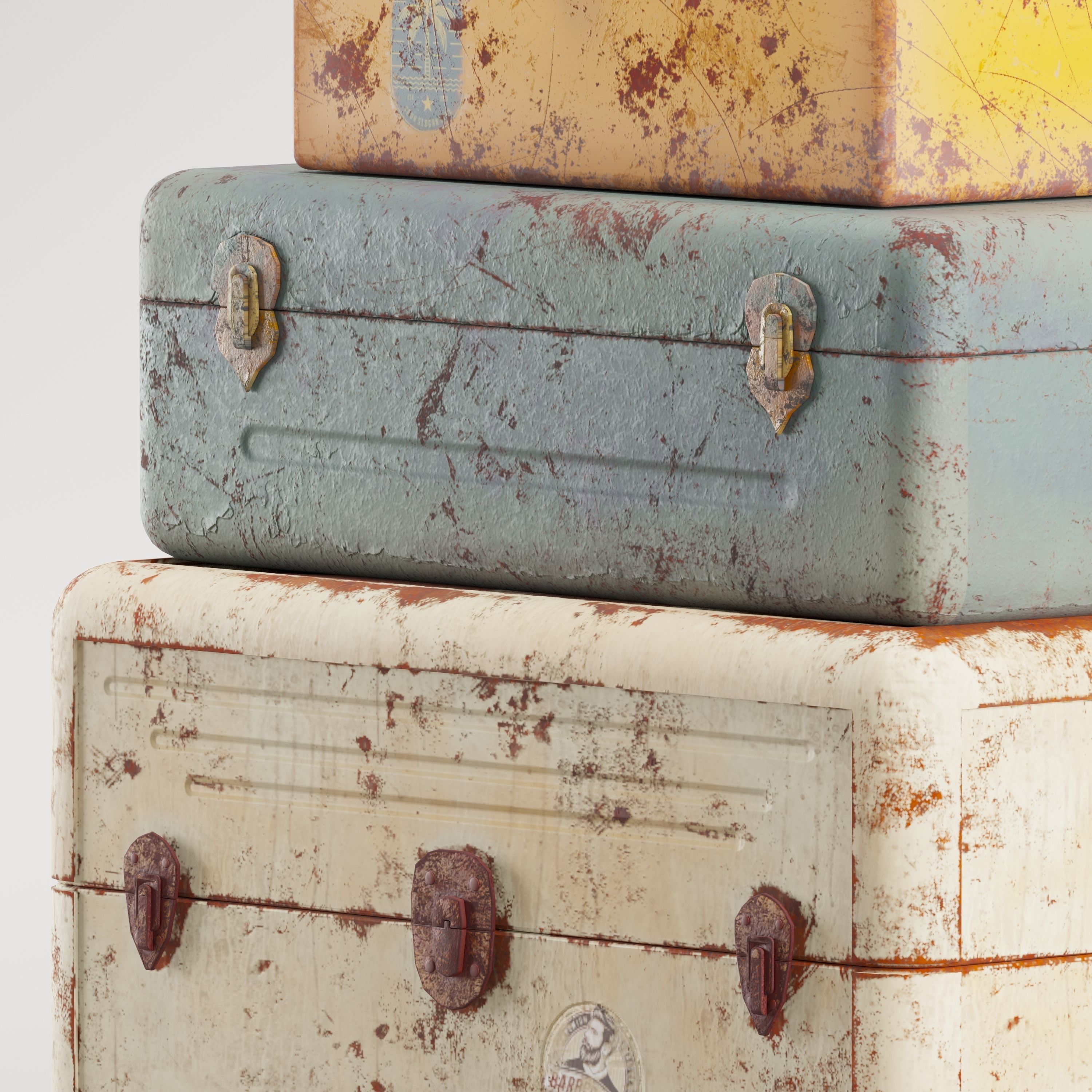 Vintage Metal Boxes Low-poly 3D model_2