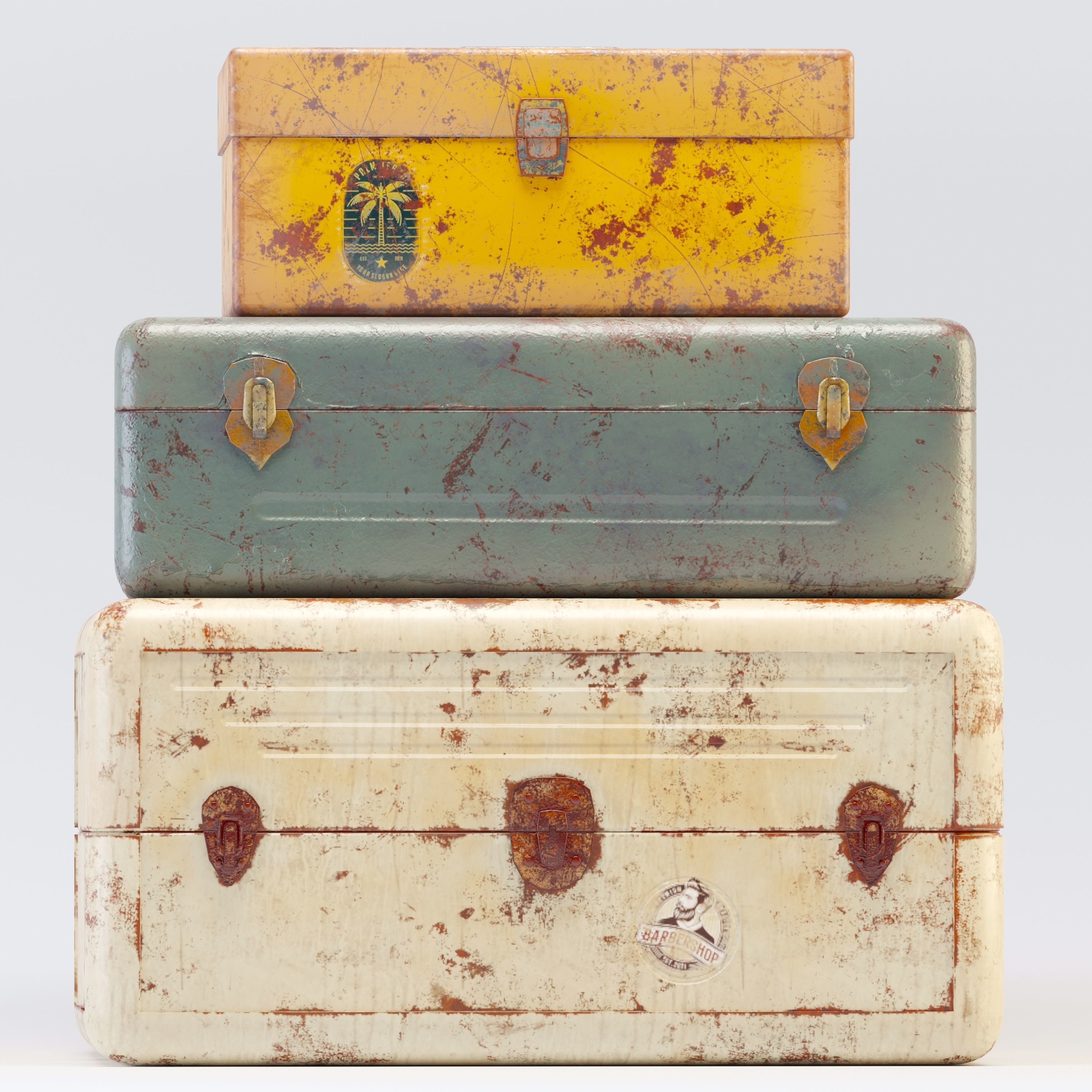 Vintage Metal Boxes Low-poly 3D model_1
