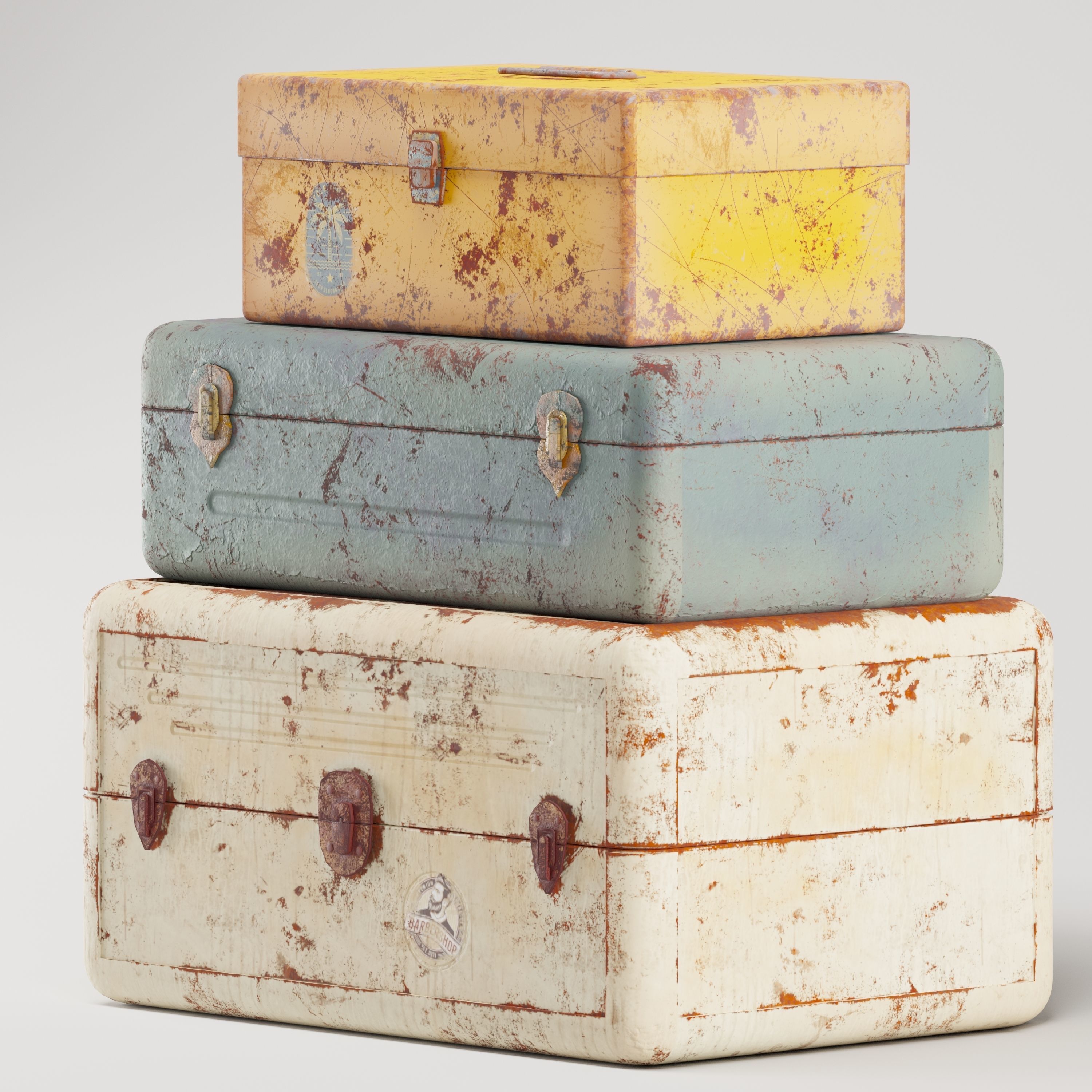Vintage Metal Boxes Low-poly 3D model_3