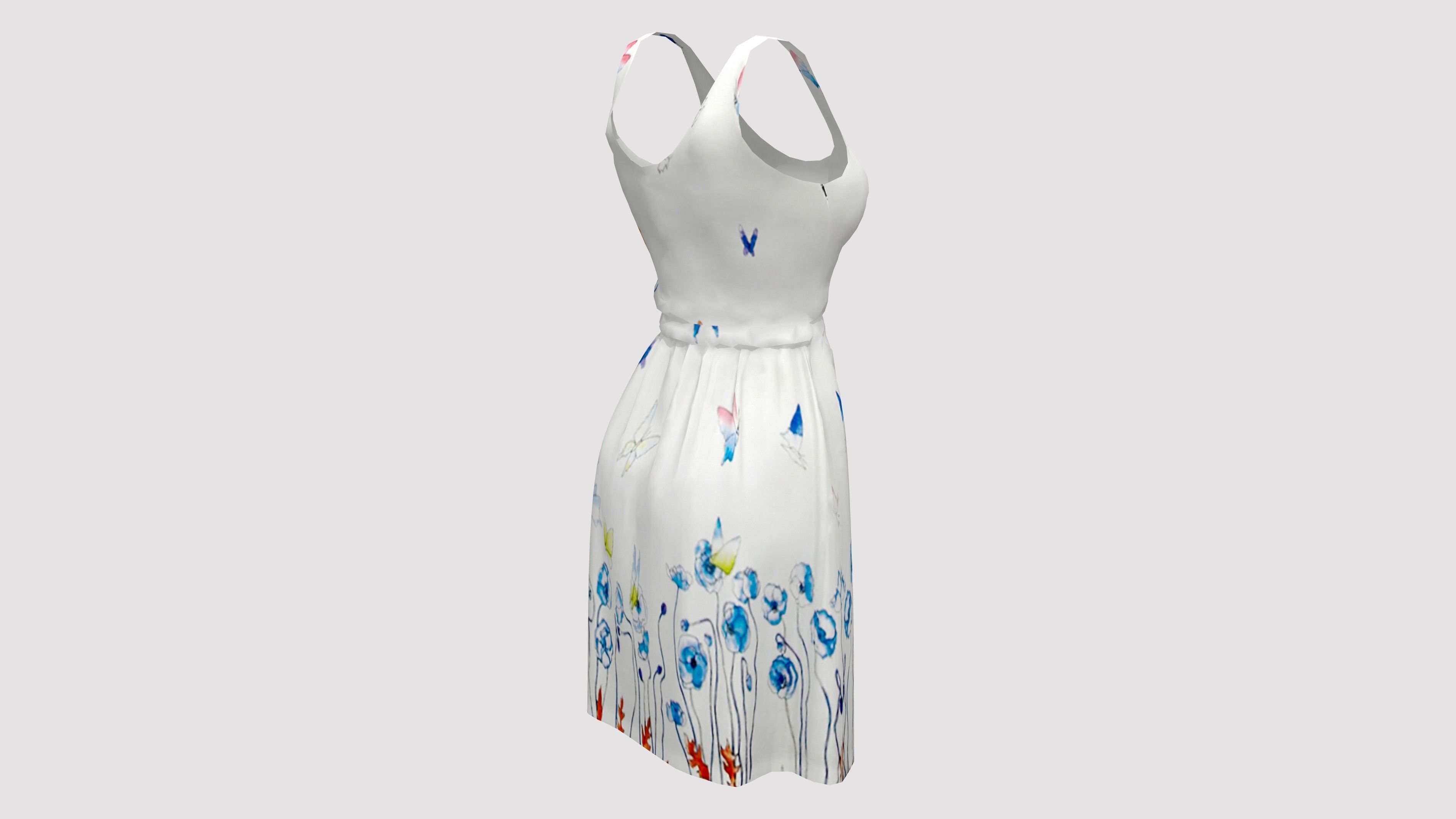 Casual Ruffled Skirt Midi Dress Sleeveless Tank Dress Low-poly 3D model_7