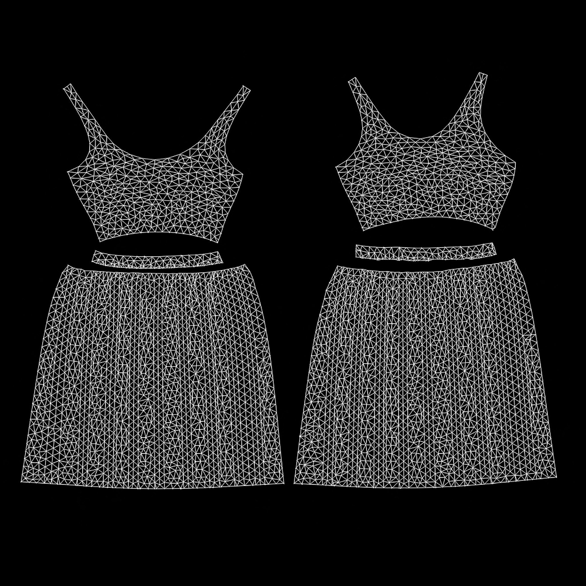 Casual Ruffled Skirt Midi Dress Sleeveless Tank Dress Low-poly 3D model_15