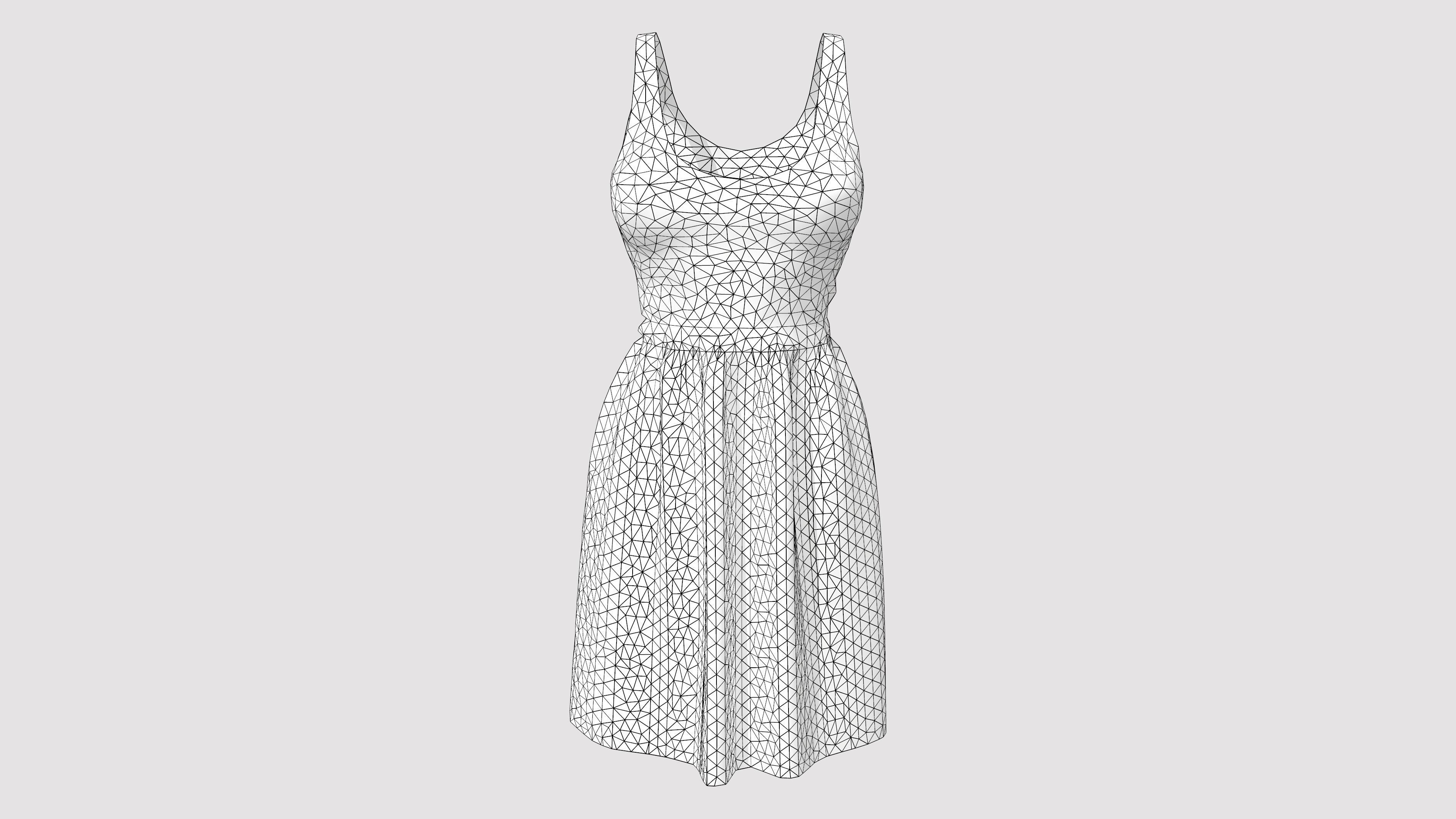Casual Ruffled Skirt Midi Dress Sleeveless Tank Dress Low-poly 3D model_8