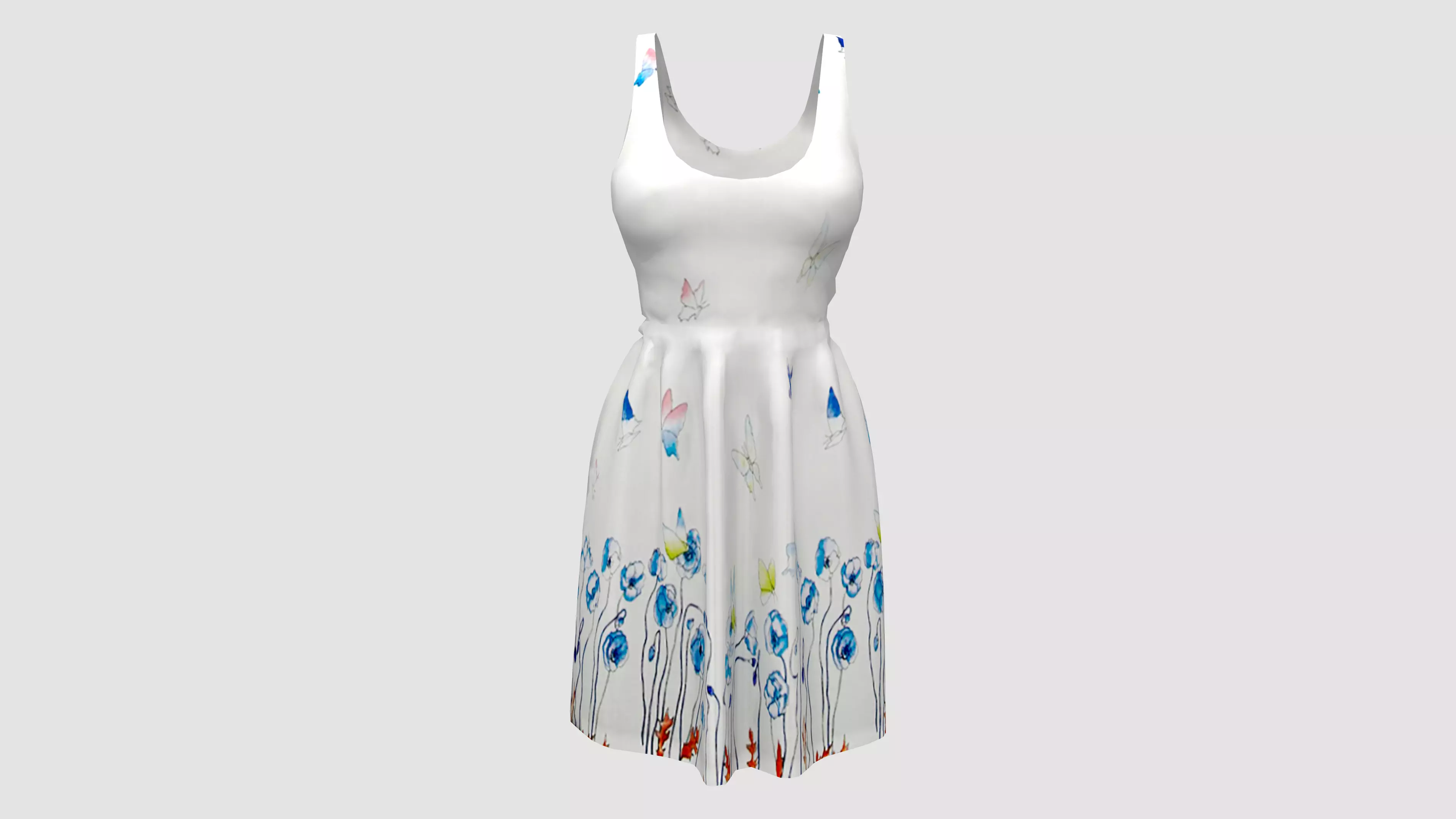 Casual Ruffled Skirt Midi Dress Sleeveless Tank Dress Low-poly 3D model_0
