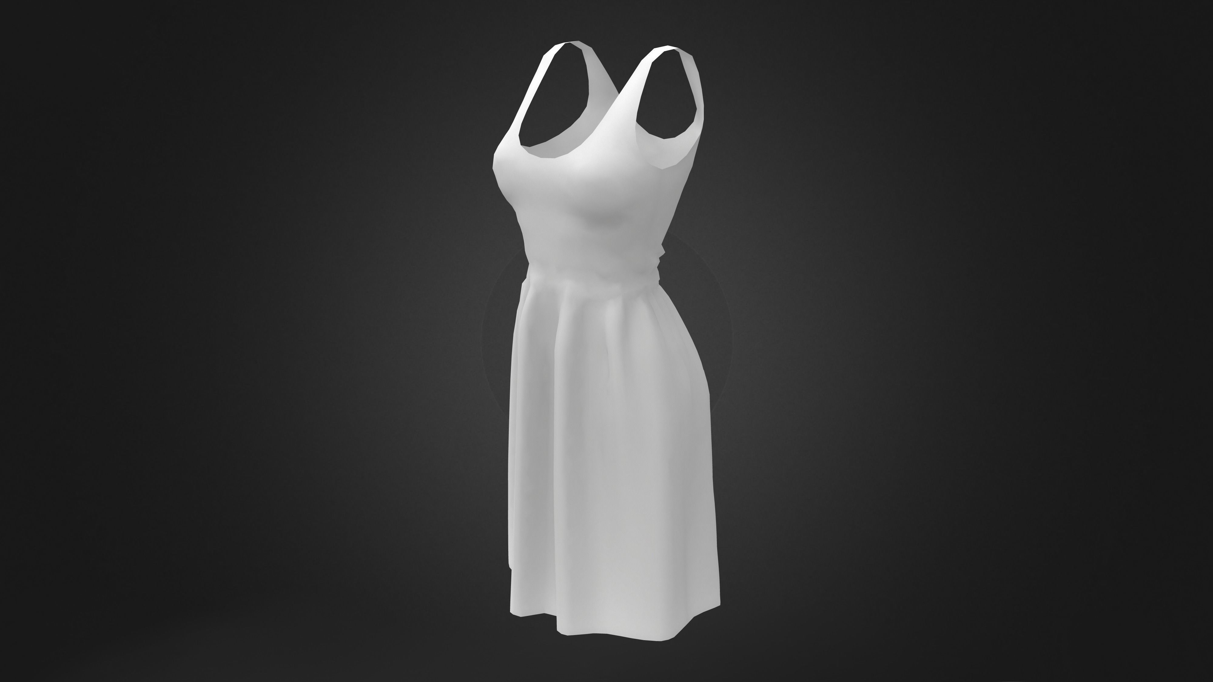 Casual Ruffled Skirt Midi Dress Sleeveless Tank Dress Low-poly 3D model_10