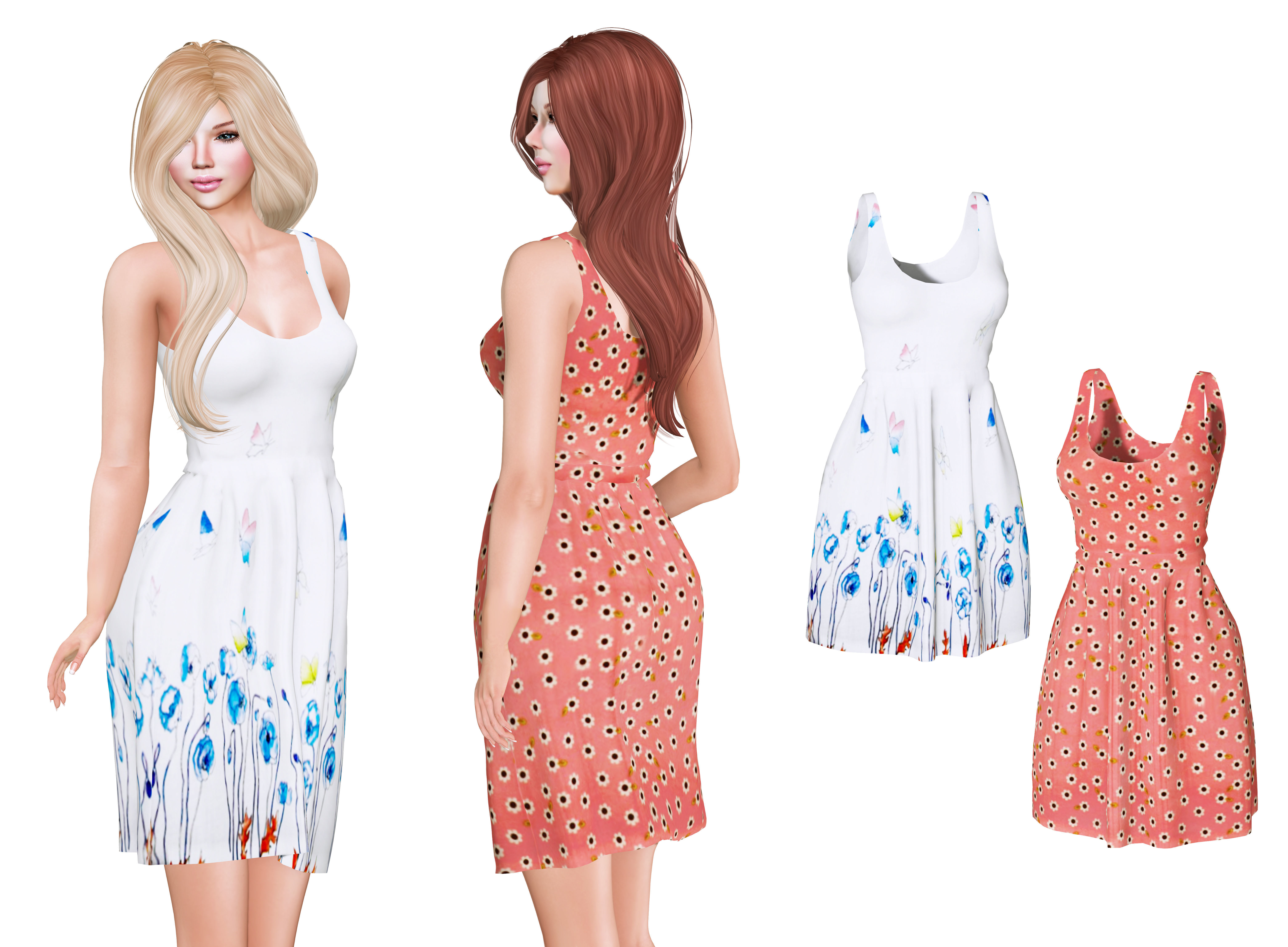 Casual Ruffled Skirt Midi Dress Sleeveless Tank Dress Low-poly 3D model_2