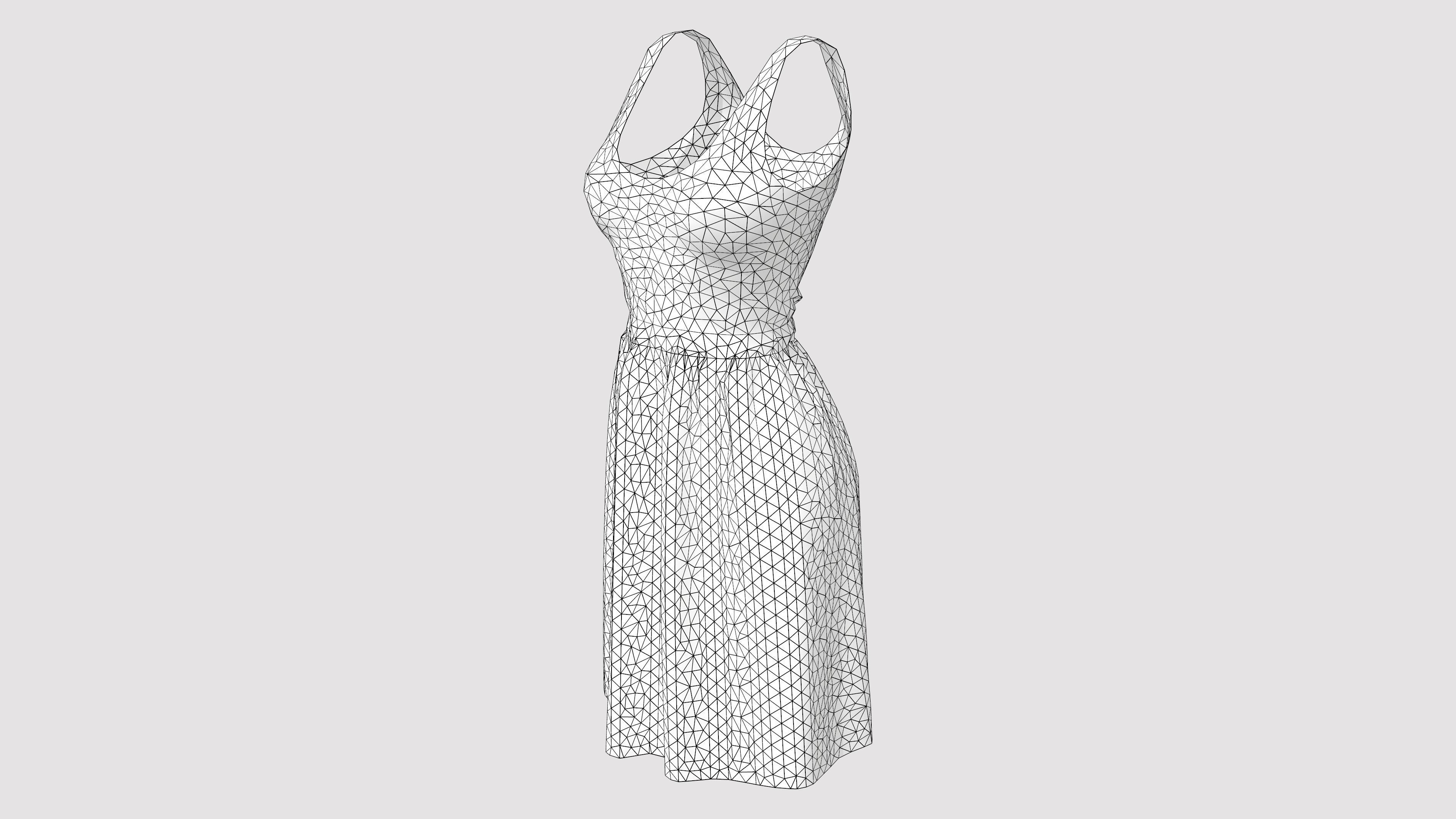 Casual Ruffled Skirt Midi Dress Sleeveless Tank Dress Low-poly 3D model_9