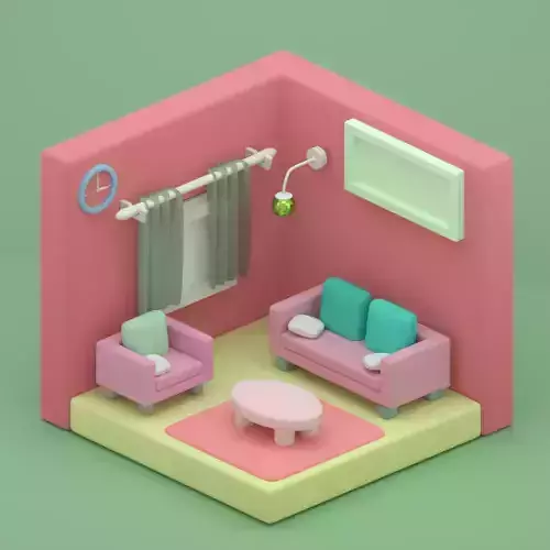 Low poly room dollhouse living