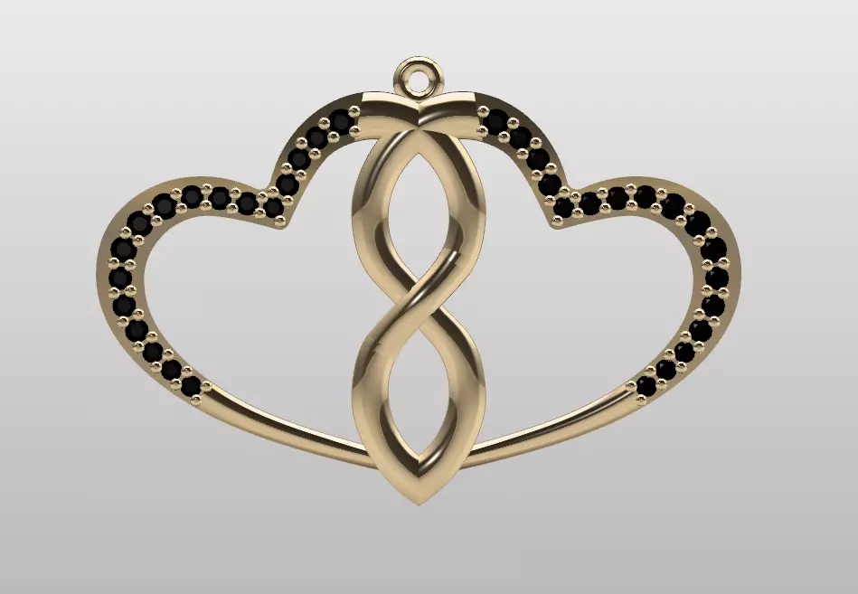 LOVE LOVE gold heart pendant with diamonds 3D model_0