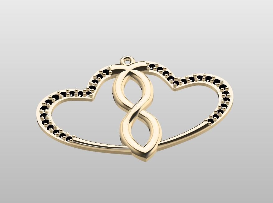 LOVE LOVE gold heart pendant with diamonds 3D model_1
