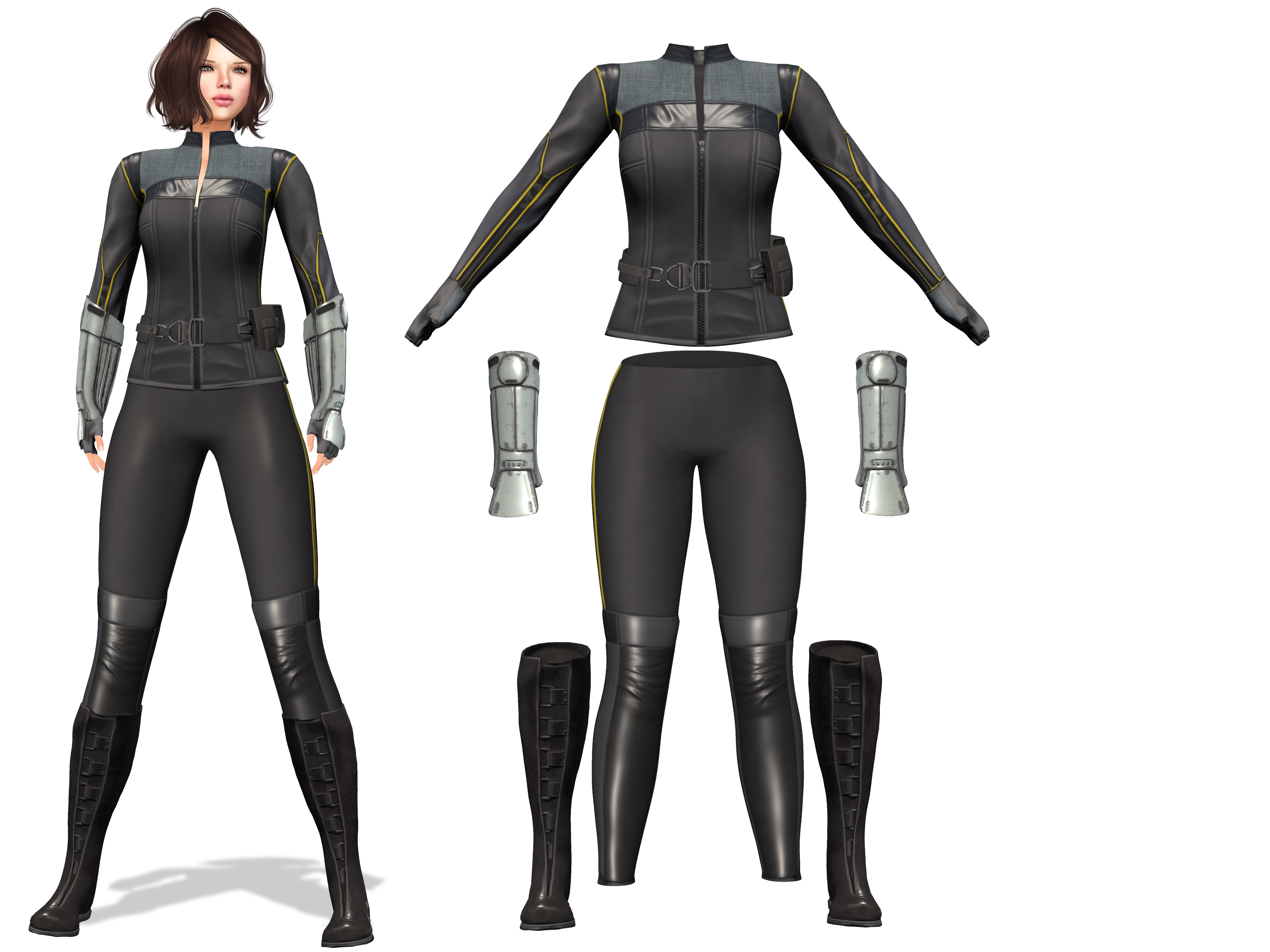 Futuristic Sci-Fi Full Outfit Jacket Pants Arm Shield Low-poly 3D model_2