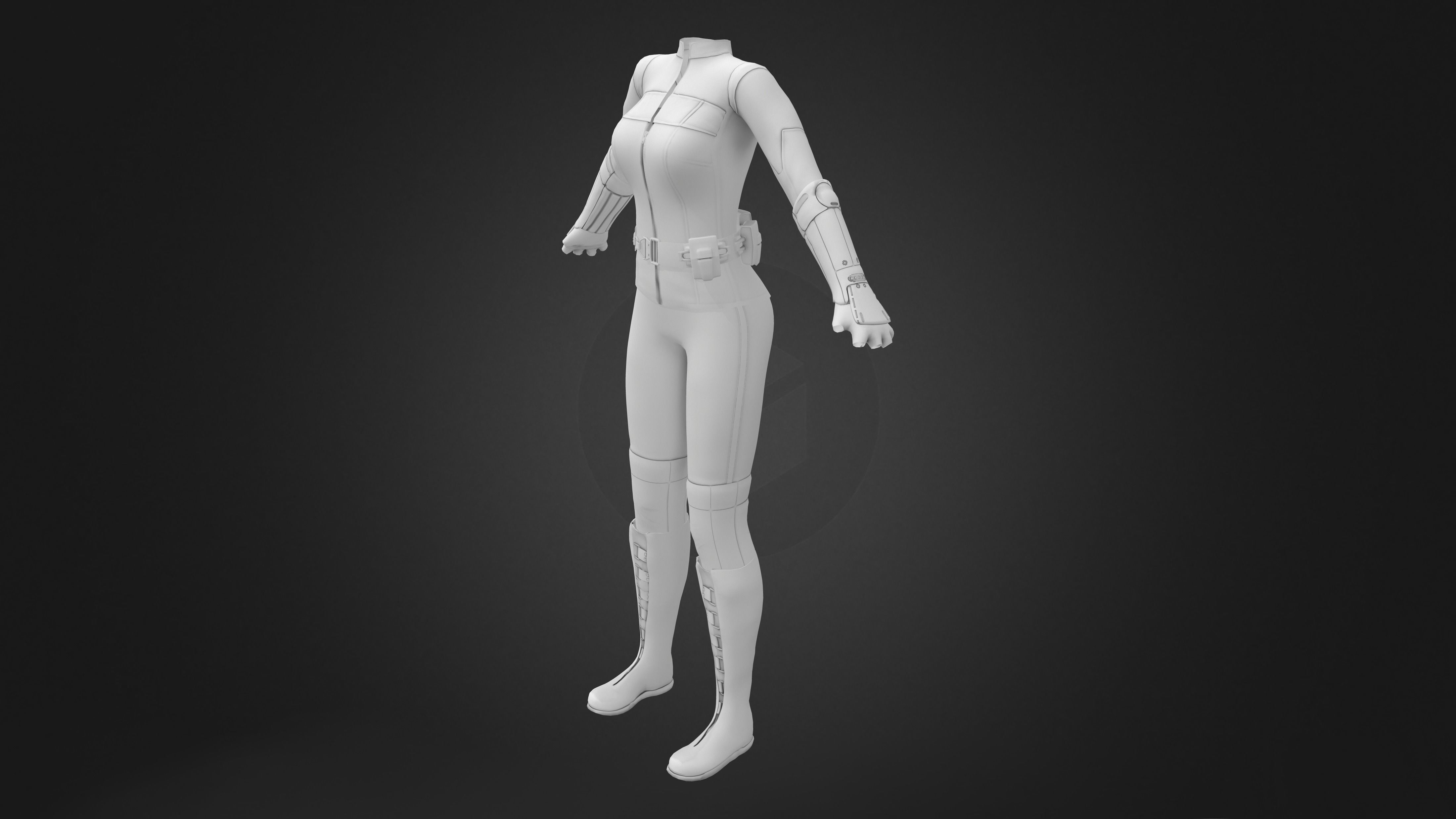 Futuristic Sci-Fi Full Outfit Jacket Pants Arm Shield Low-poly 3D model_14
