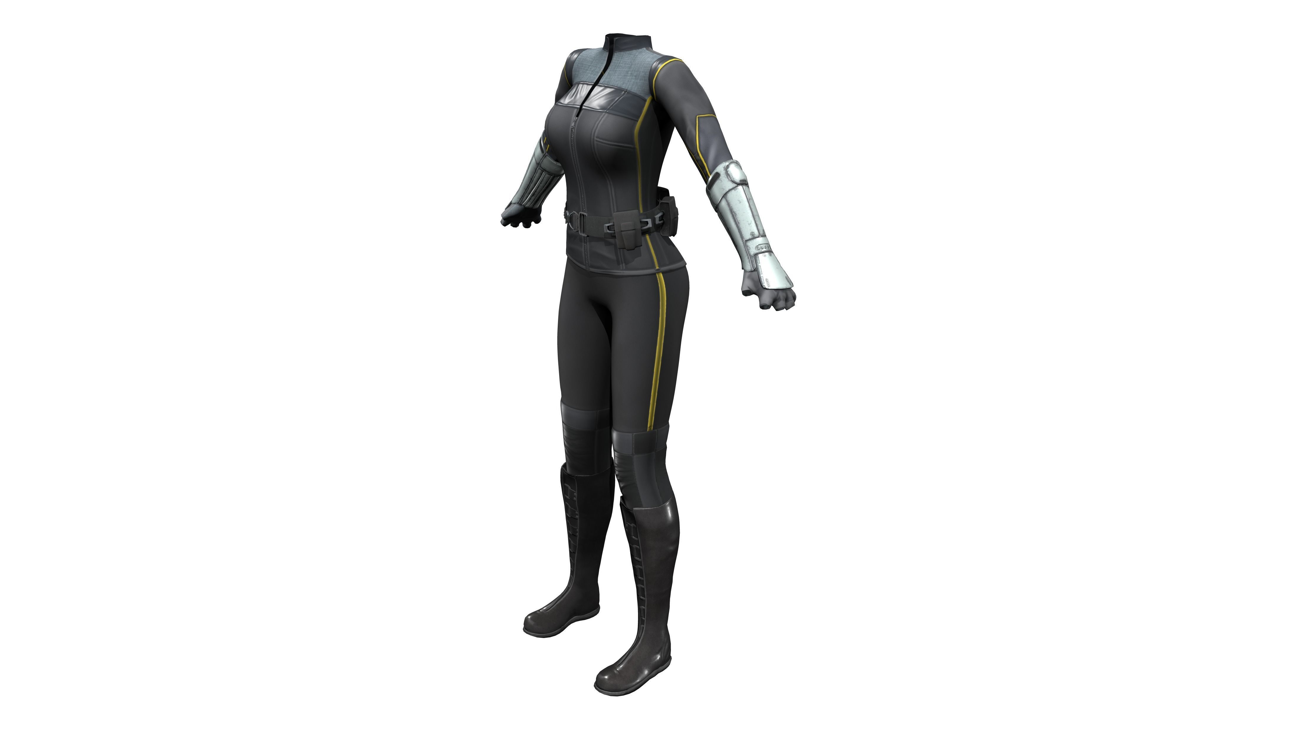 Futuristic Sci-Fi Full Outfit Jacket Pants Arm Shield Low-poly 3D model_8