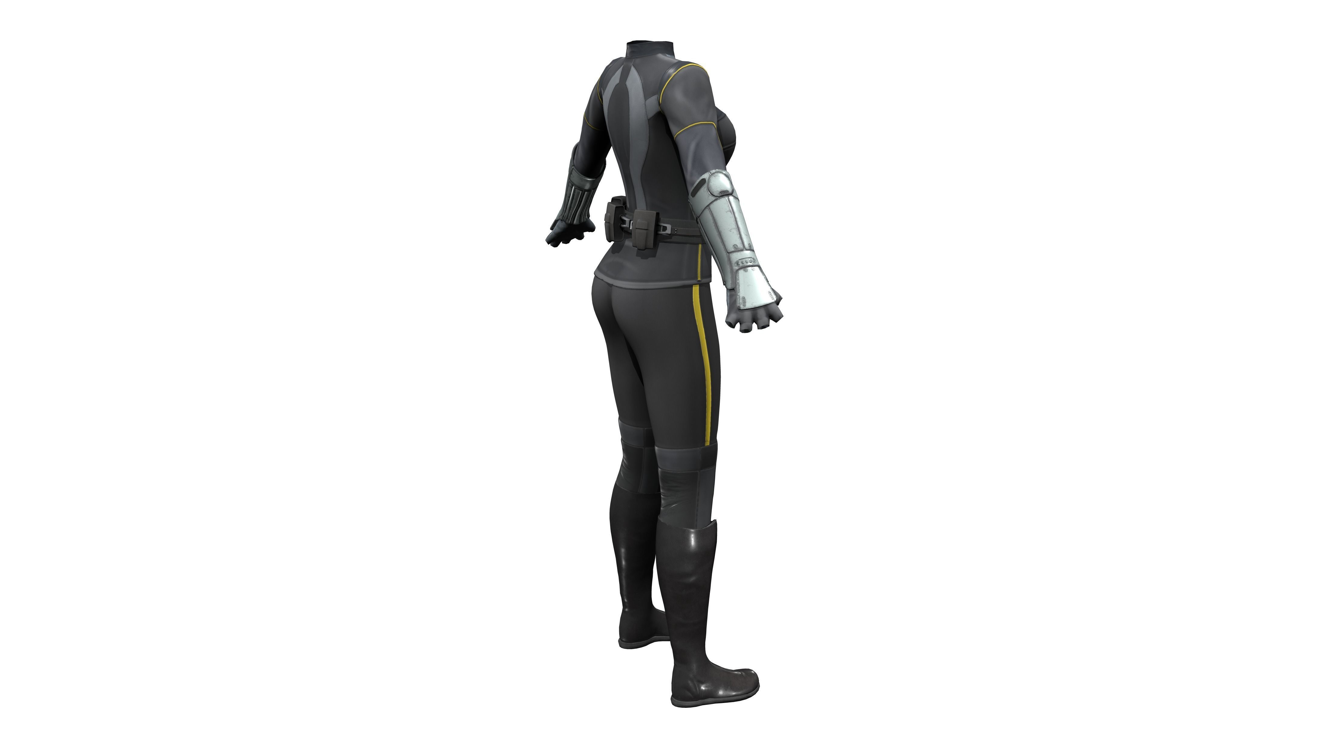 Futuristic Sci-Fi Full Outfit Jacket Pants Arm Shield Low-poly 3D model_11