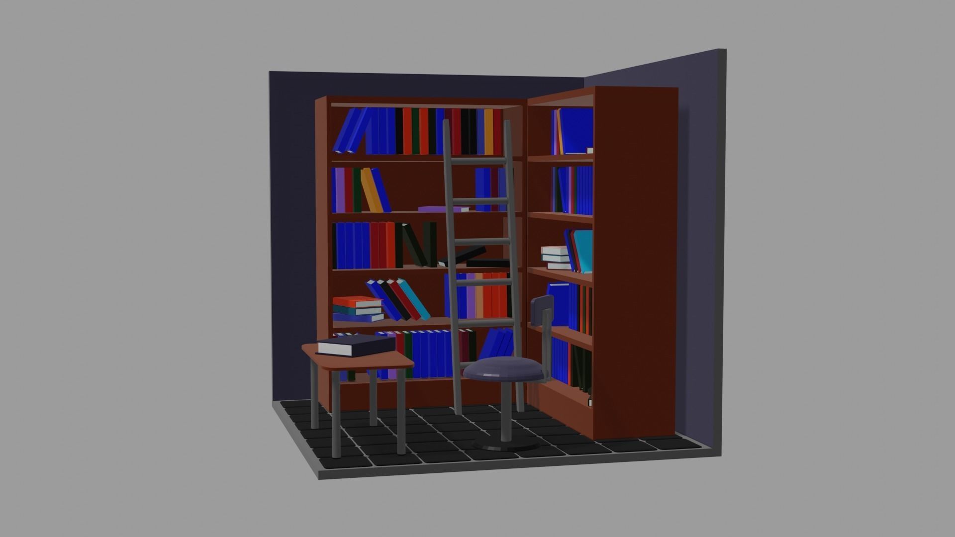Low Poly Library PBR bookcase Low-poly 3D model_3