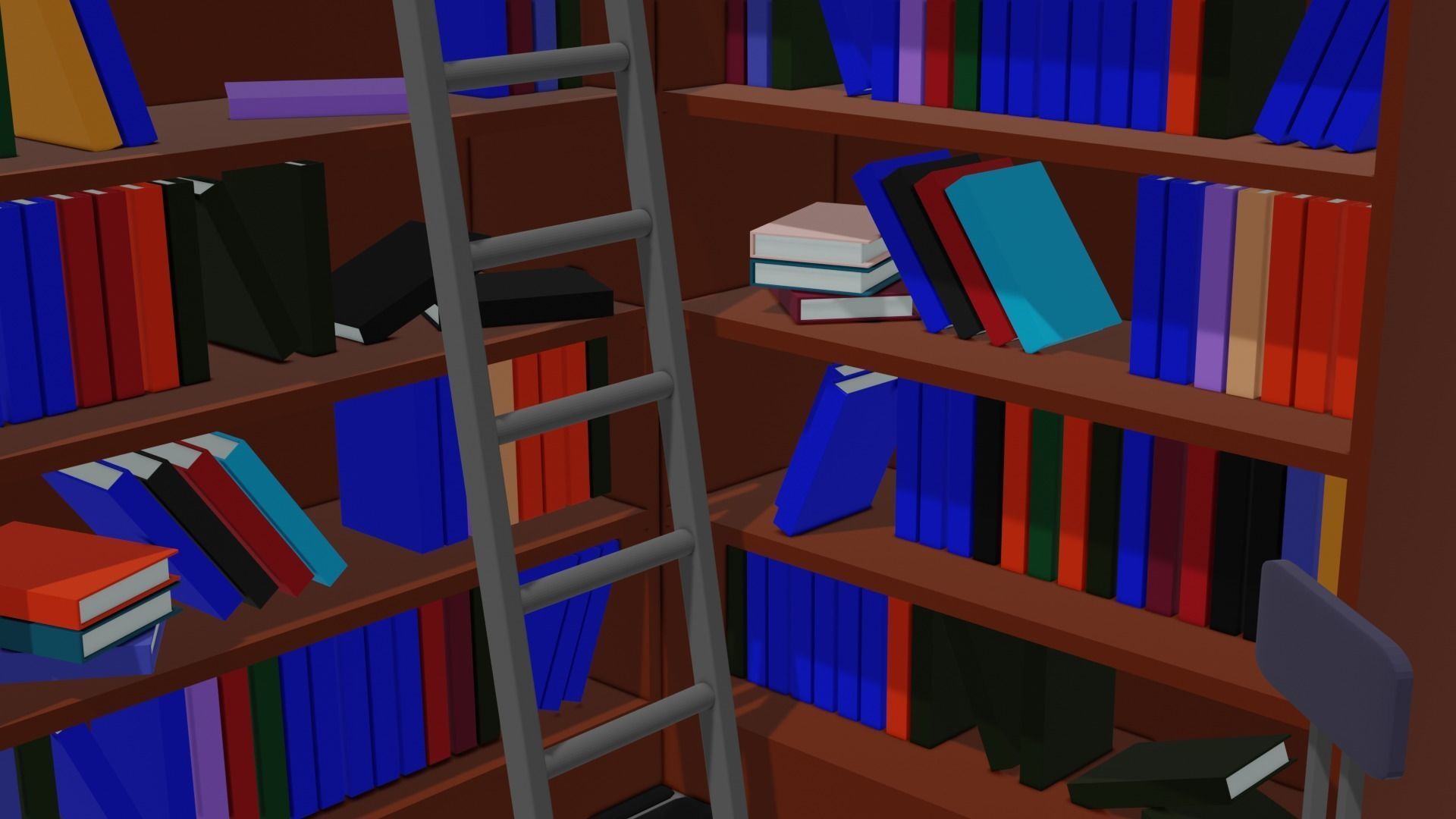Low Poly Library PBR bookcase Low-poly 3D model_2