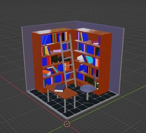 Low Poly Library PBR bookcase Low-poly 3D model_7