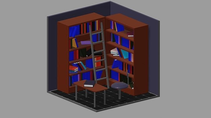 Low Poly Library PBR bookcase Low-poly 3D model