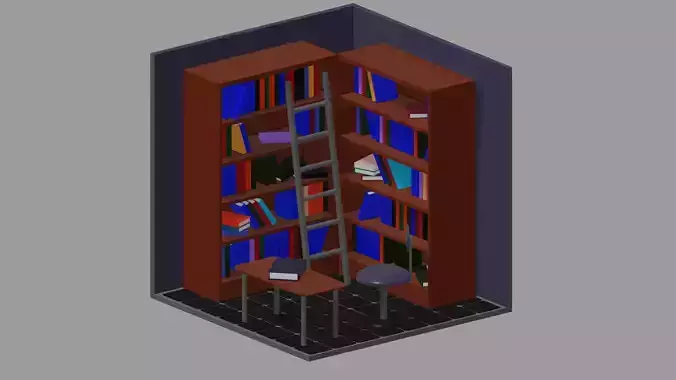 Low Poly Library PBR bookcase Low-poly 3D model
