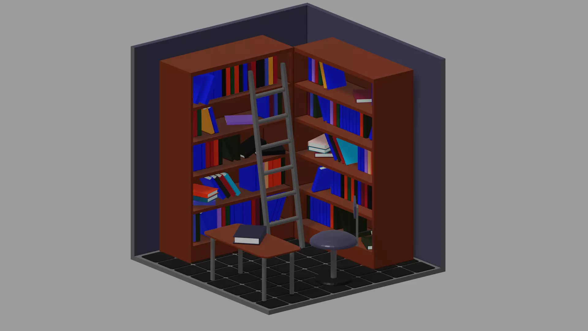 Low Poly Library PBR bookcase Low-poly 3D model_0