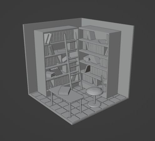 Low Poly Library PBR bookcase Low-poly 3D model_8