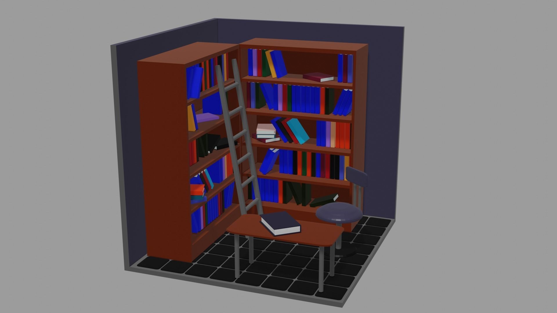 Low Poly Library PBR bookcase Low-poly 3D model_4