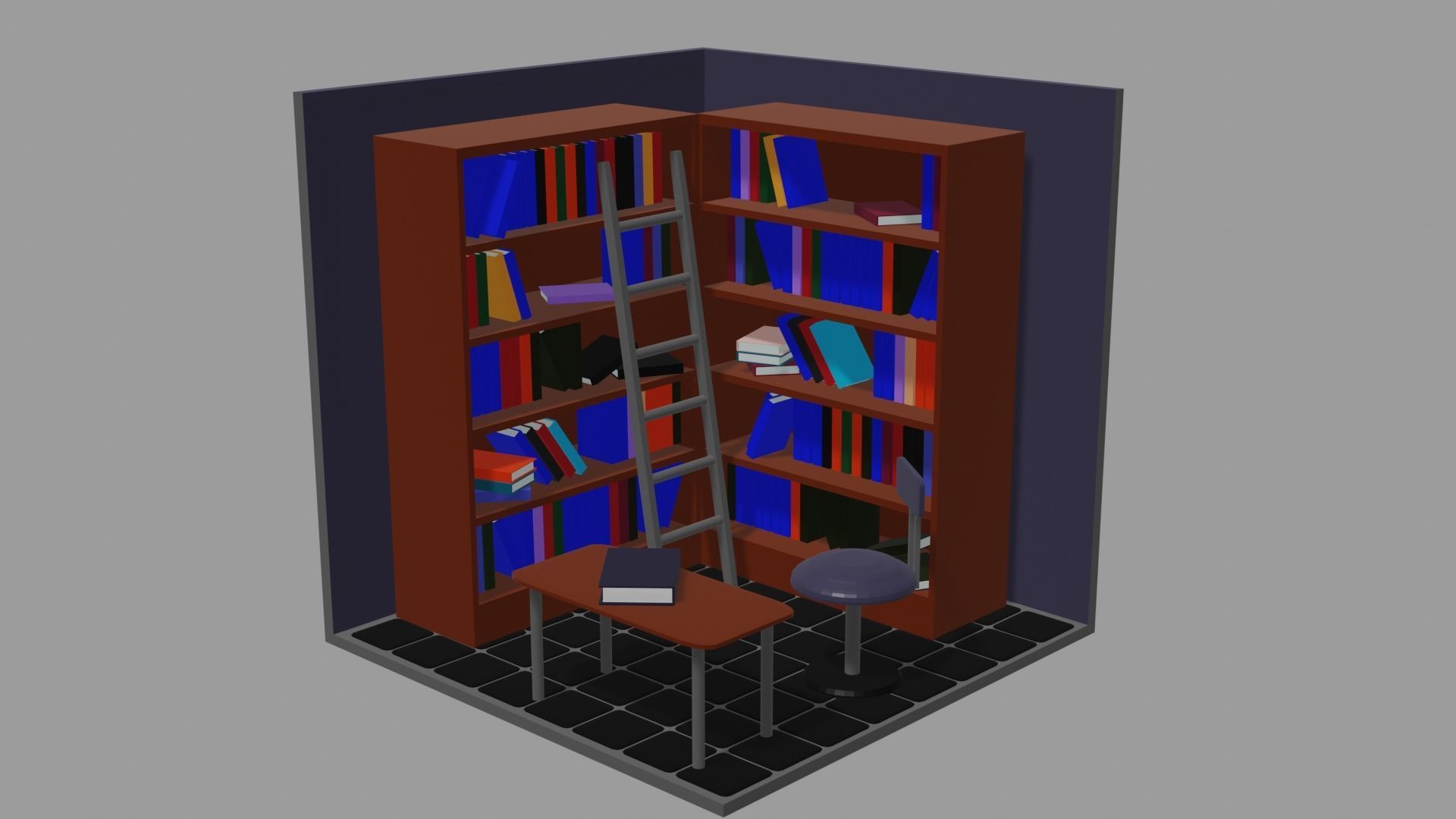 Low Poly Library PBR bookcase Low-poly 3D model_1