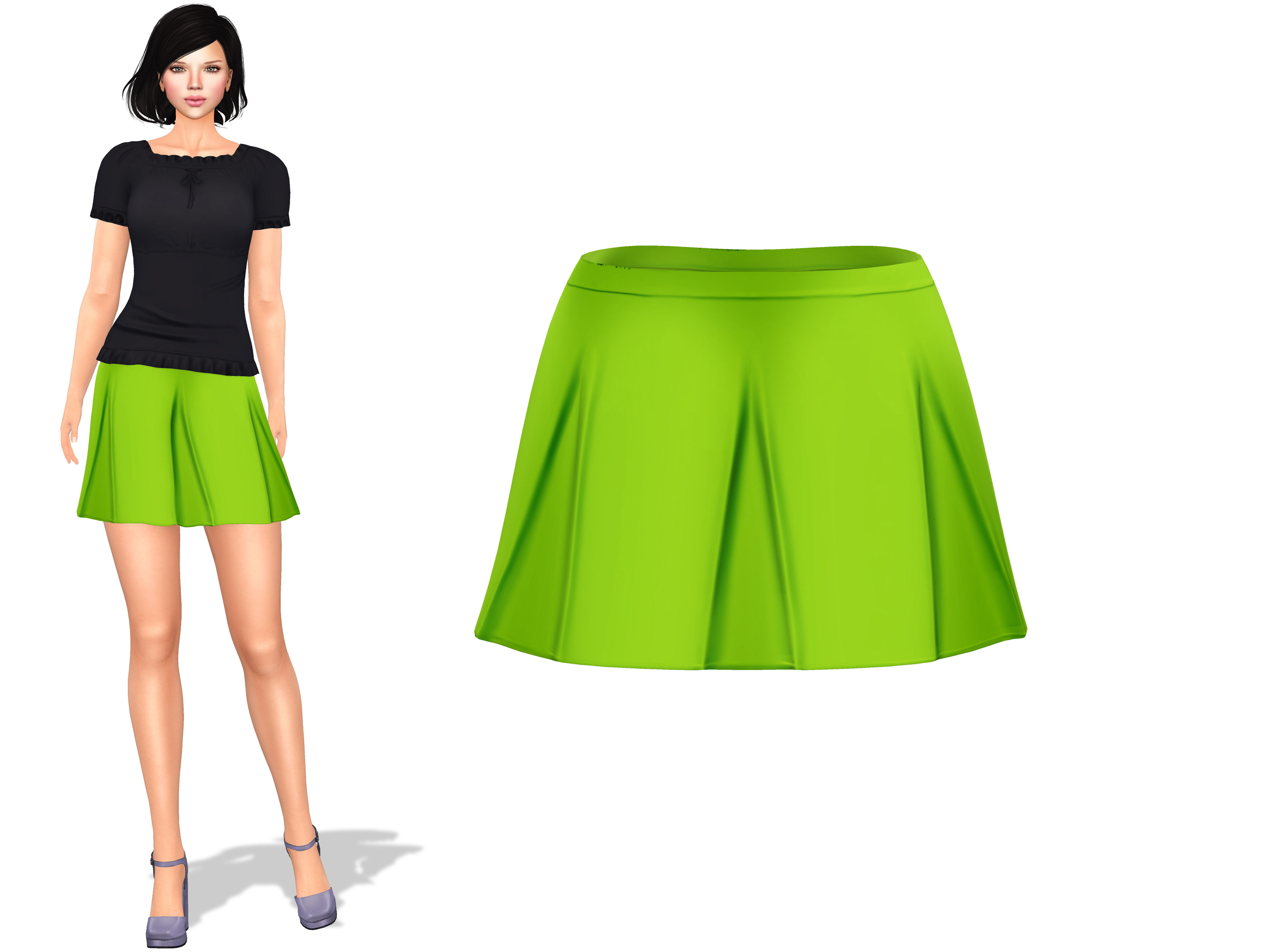 Ladies Pleated Short Skirt Low-poly 3D model_2