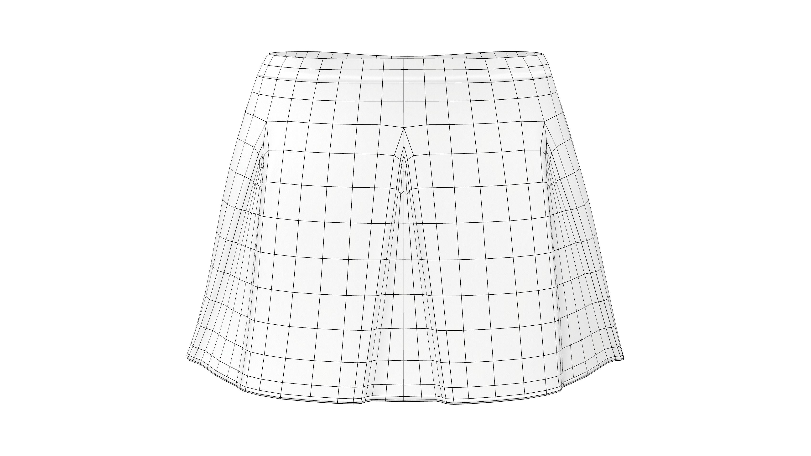 Ladies Pleated Short Skirt Low-poly 3D model_7